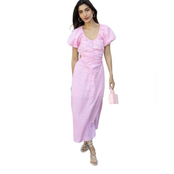 NWT SANCTUARY Maxi Dress Medium Pink Linen Open Back Scoop Neck Lined $129 MSRP - Picture 6 of 14